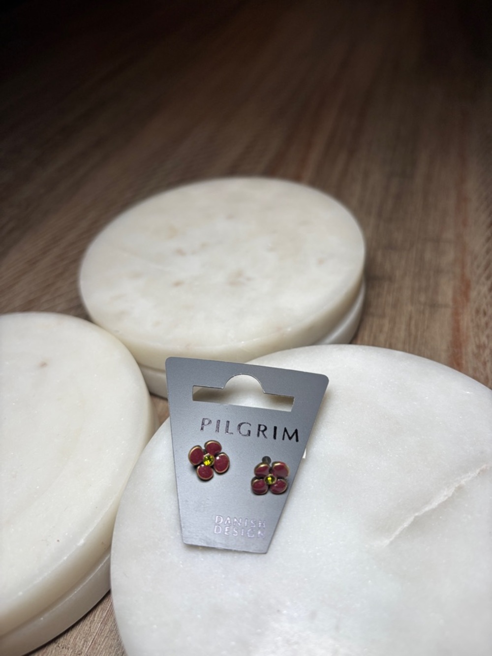 (#135) Pilgrim Red and Gold Flower Stud Earrings